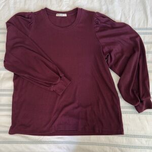 Marine Layer Lexi Rib Puff Sleeve Top in Wine